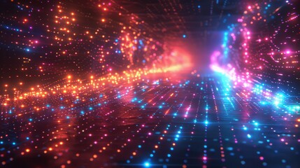 Naklejka premium Vibrant and colorful abstract digital background with bright light trails creating a futuristic and dynamic visual effect.