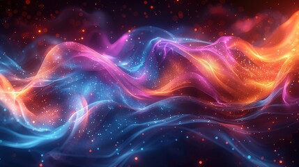 Vibrant colorful abstract background with flowing waves of light and energy in pink, blue, and orange shades, perfect for creative projects.