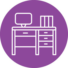 Office desk line circle icon