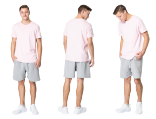 Man png mockup in pink t-shirt basic wear set