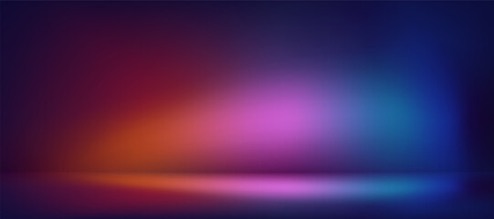 Studio background,Empty Room Background Gradient Blue,Purple,Pink,Orange Color Wall and Flooring.Studio Display Podium Template.Vector Banner Futuristic Neon for Product Present,Future Cyberspace