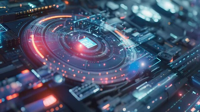 Futuristic circuitry glows with AI technology