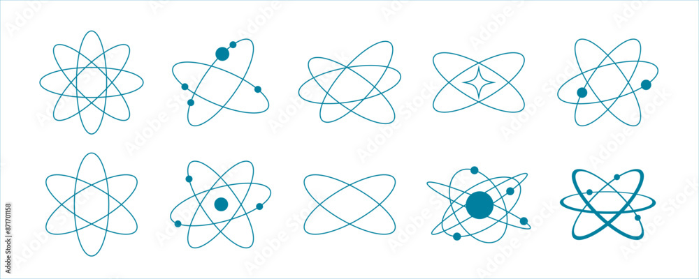 Wall mural abstract 2d wireframe shapes with atom and orbit designs. neon blue y2k geometry and mesh grids. fut