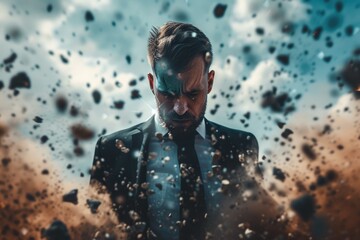 Technology disruption and job replacement concept caused by harmful technological transformation affecting the economic and workforce demands. A man profession is obsolete. AIG41