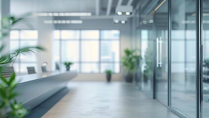 Obraz premium Modern Office Interior with Glass Doors and Greenery