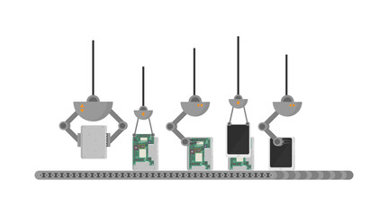  Automatic production conveyor. Robotic industry concept. Vector illustration.