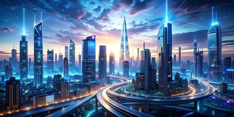Futuristic cityscape with AI-powered technology and advanced infrastructure, generative ai