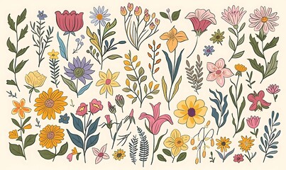 Obraz premium Collection of Hand-Drawn Floral Illustrations