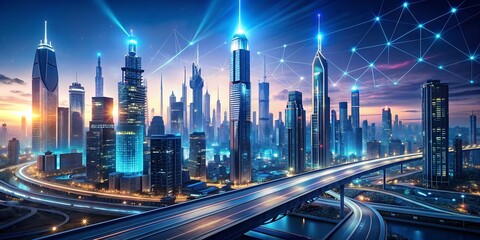 Futuristic cityscape with AI-powered technology and advanced infrastructure, generative ai