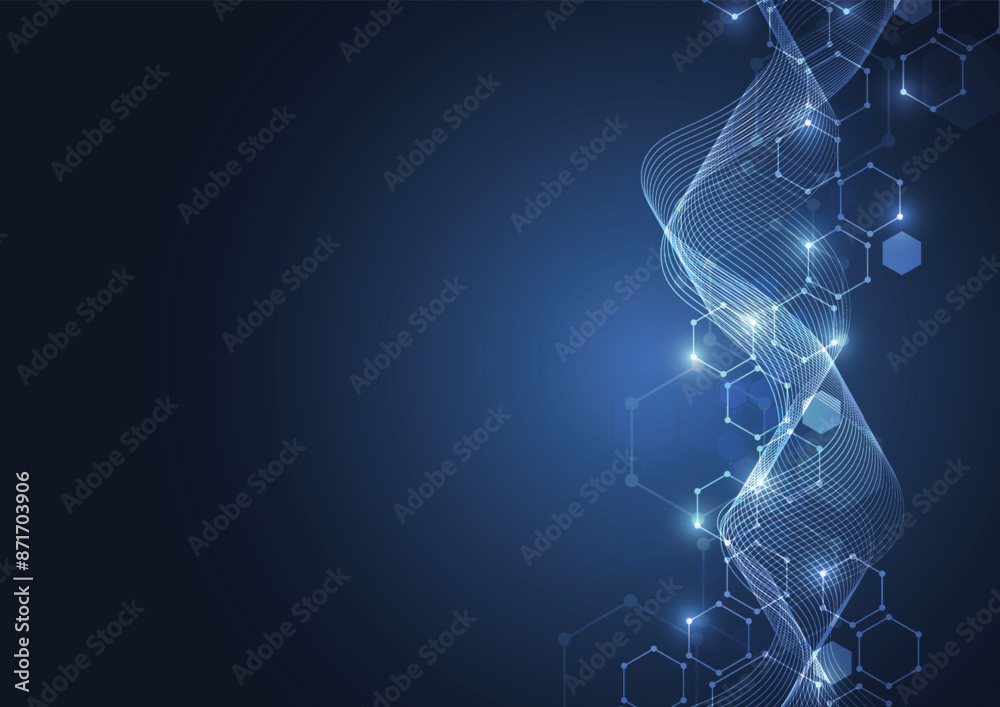 Poster abstract hexagonal molecular structures in technology background and science style. medical design. 