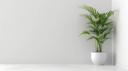 Presentation ready indoor potted plant on white wall with banner for copy