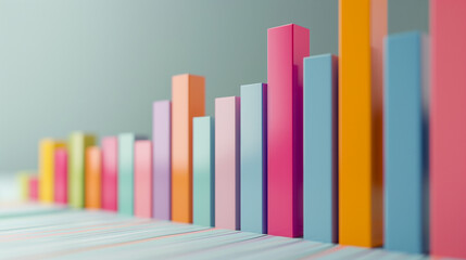 Bar charts with many colors going up and down for stock market investment or bright colorful banking charts 