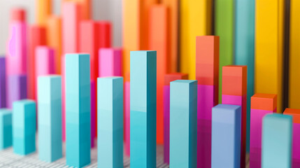 Obraz premium Bar charts with many colors going up and down for stock market investment or bright colorful banking charts 