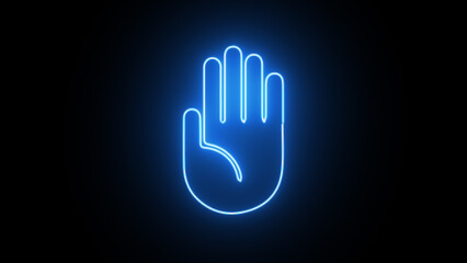 Obraz premium Neon stop hand sign icon. Glowing line Stop hand sign icon. Do not enter stop with hand icon.