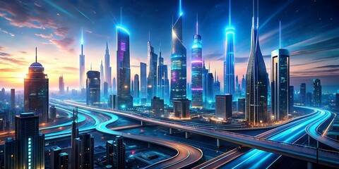 Futuristic cityscape with AI-powered technology and advanced infrastructure, generative ai