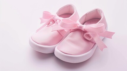 Pink baby girl shoes on a white isolated background infant footwear fashion