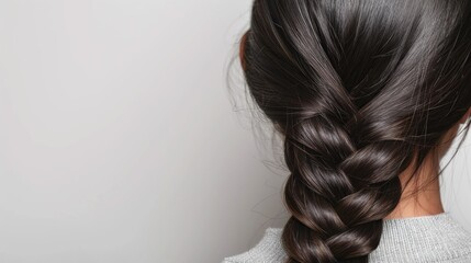 Shiny natural hair in pigtail braid on white background