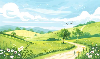 Fototapeta premium Serene Countryside Landscape with Winding Path