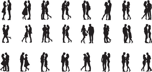 Collection of couples silhouettes, peoples silhouettes set