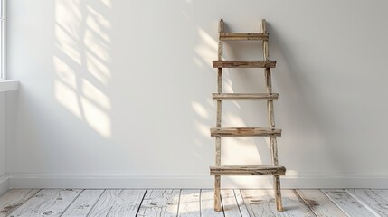 Wooden ladder against white wall