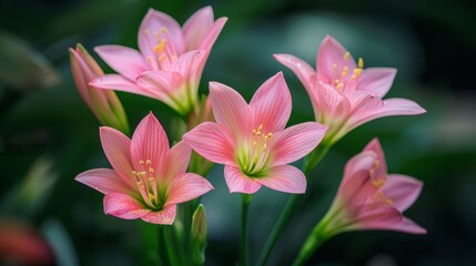 Fototapeta premium Pink and green zephyranthes flowers