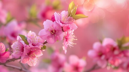 Obraz premium Pink peach blooms in spring