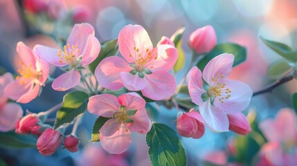 Obraz premium Close up of pink apple blossoms