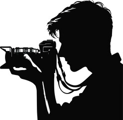 Black white photograph silhouette people use camera vector illustration. Generative AI