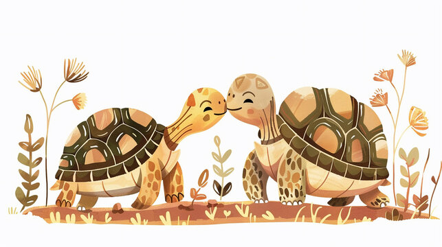 Illustration of cute turtles loving each other