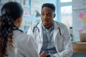 Healthcare consultation between doctor and patient in clinic