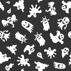 Fototapeta premium Seamless vector pattern for Halloween design. Halloween symbols ghost in cartoon style. Vector Illustration