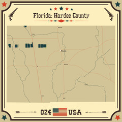 Large and accurate map of Hardee County, Florida, USA with vintage colors.