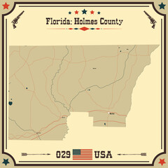 Large and accurate map of Holmes County, Florida, USA with vintage colors.