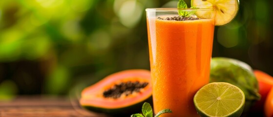 Fototapeta premium Papaya lime smoothie, tropical and zesty