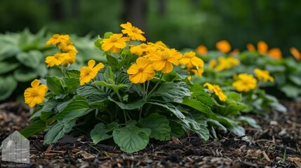 Bright yellow flowers blooming in a garden bed
