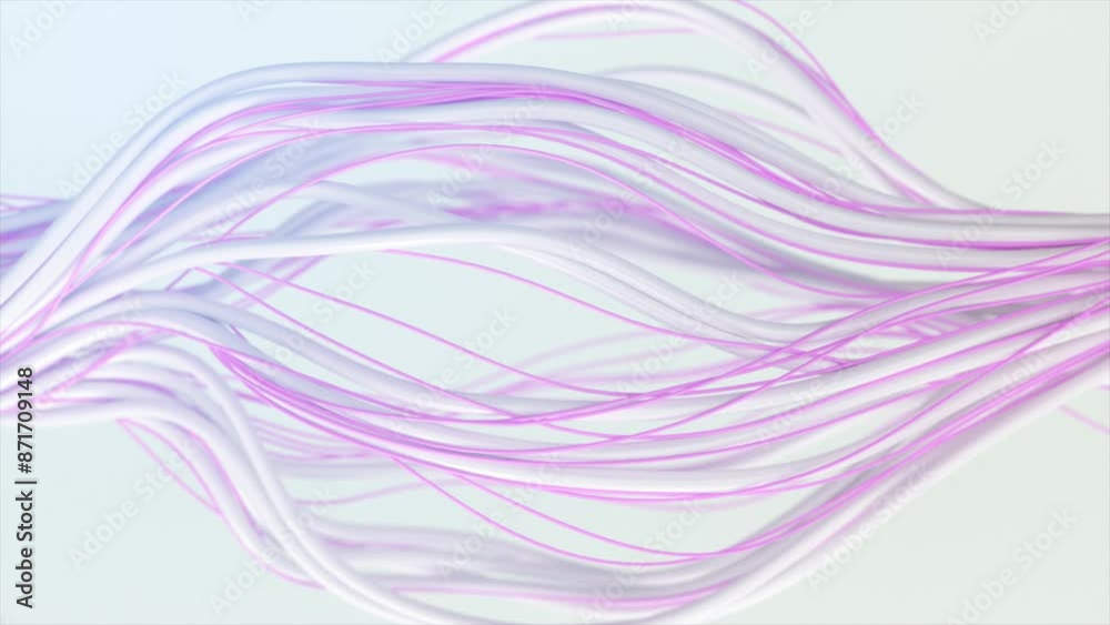 Sticker abstract 3d render of flowing white and pink lines on a light background