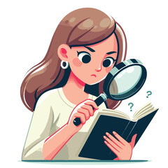 Vector image of woman holding magnifying glass in her hand