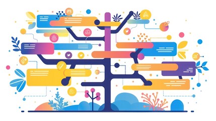 Abstract Tree with Colorful Branches and Icons