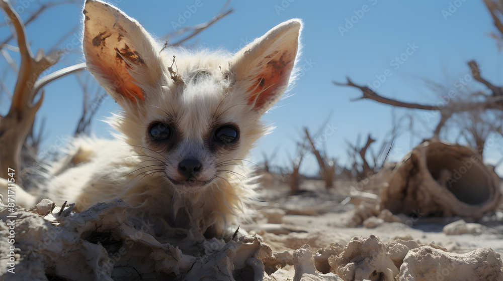 Sticker fennec fox in dry