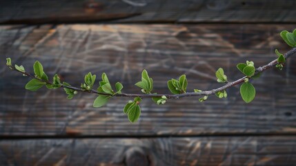 Willow branch against wood background