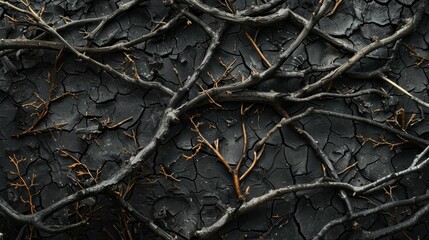 Fototapeta premium Intertwined branches on burnt earth
