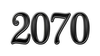 black metal 3d design of number 2070 on white background.