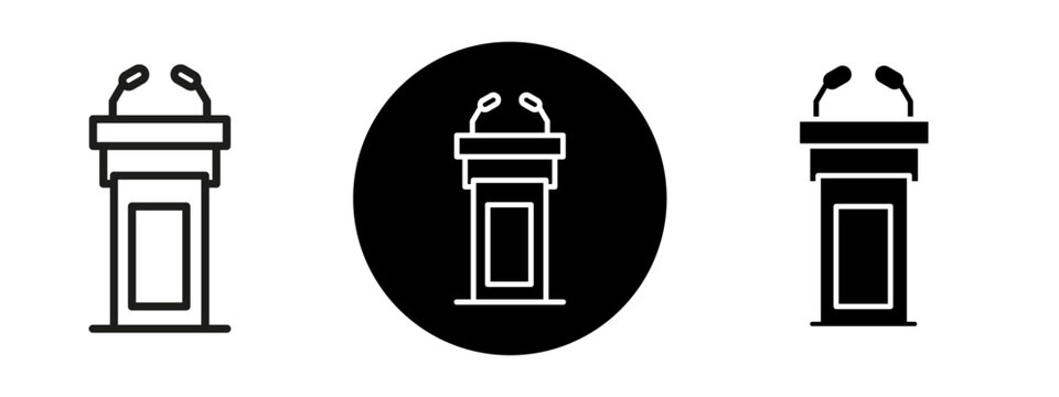 Lectern icon in filled and outlined style, lectern with microphone icon in editable format