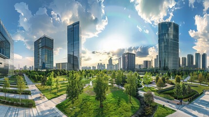 Modern City Park with Tall Buildings