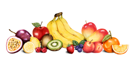 Fresh summer fruits assorted png organic illustration