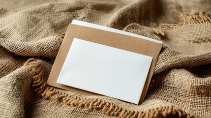 Postcard on brown paper with white card textile background whitespace