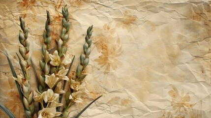 Old paper background with yucca flowers and texture