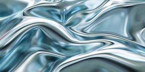 Obraz premium An illustration of a glossy silver metal fluid with glossy chrome mirror water effect as a backdrop texture for a 3d render