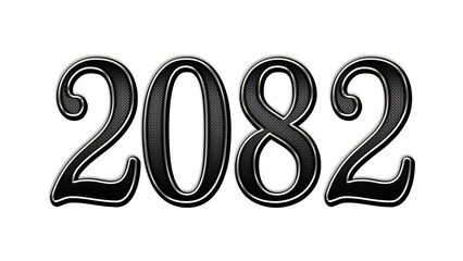 black metal 3d design of number 2082 on white background.