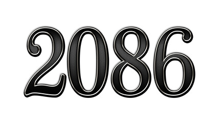 black metal 3d design of number 2086 on white background.
